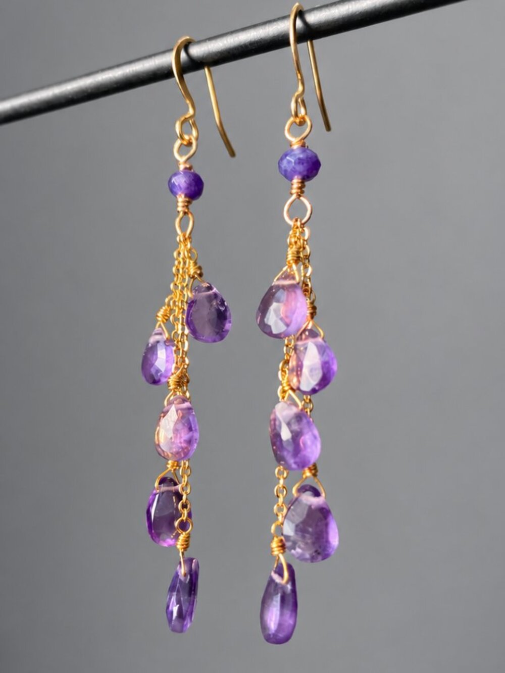 Amethyst & 24kt Gold Plated Chain Earrings